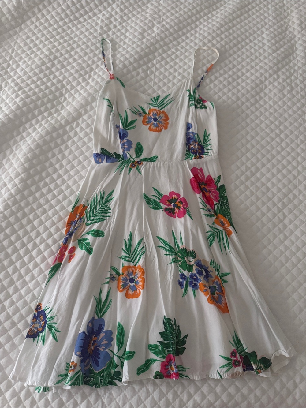 Old Navy White Floral Mini Dress with Pink, Orange & Blue Blooms